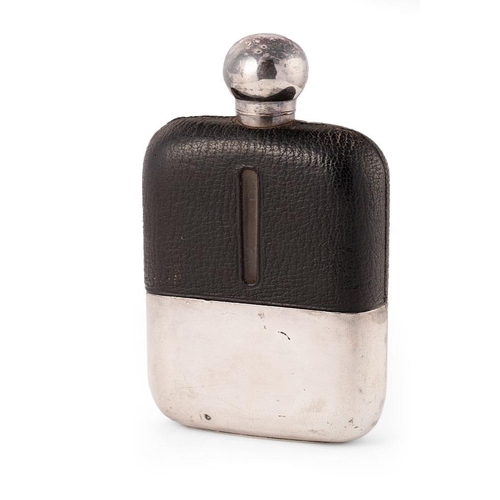 332 - Vintage EPBM Dixons Hip Flask with black leather grip. Height 16cm.