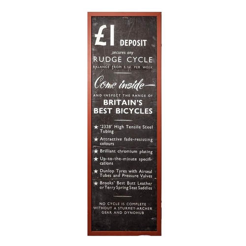 63 - 'Rudge Bicycles' point of sale advertising display sign on card. Circa 1950. Professionally framed a... 