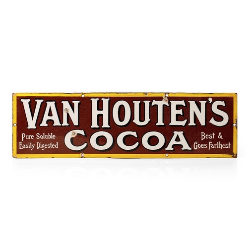 66 - Early 20th century enamel point of sale advertising sign. 'VAN HOUTEN'S' COCOA' Best & Goes Farthest... 