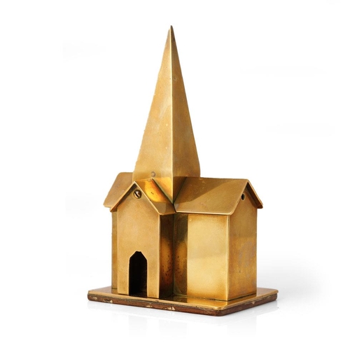 78 - A scratch-builtmodel of a church in brass with build in musical box. c1930s. Detailed model with rem... 