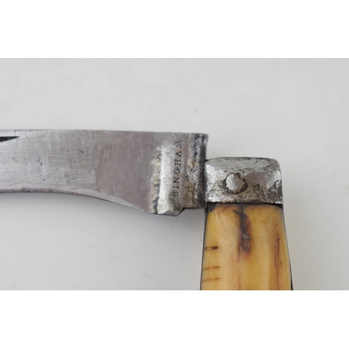 10 - c19th Bingham Sheffield Bone Handle Flat Cap Folding Pocket Knife Pruner c1890