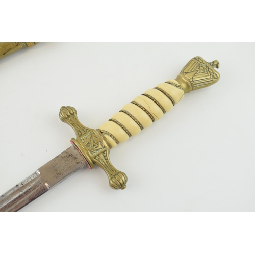 102 - WW2 Era Kriegsmarine Officers Dagger by WKC with brass fittings and etched blade bearing WKC maker m... 