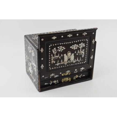 106 - A Mah-Jong set in original lacquered case with mother of pearl inlaid design. Four internal drawers ... 