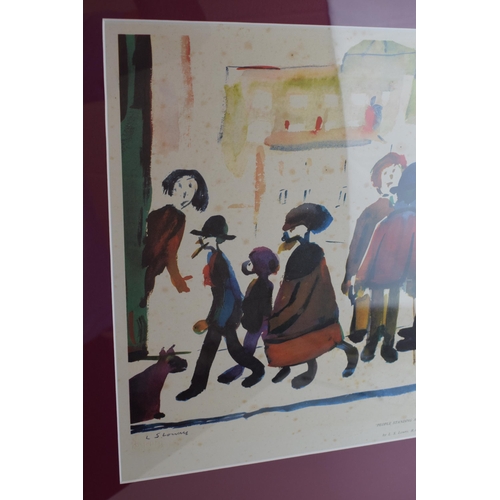 111 - Laurence Stephen Lowry (L S Lowry), RA (British 1887-1976) 'People Standing About' coloured print, g... 