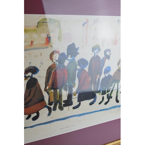 111 - Laurence Stephen Lowry (L S Lowry), RA (British 1887-1976) 'People Standing About' coloured print, g... 