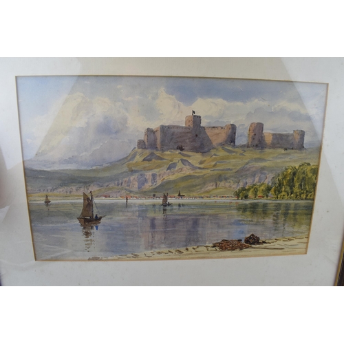 117 - Unknown artist, watercolour depicting castle and fishing boats under sail. Possibly Pembroke Castle.... 