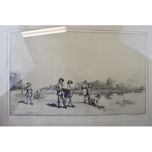 121 - Sidney Tushingham (1884-1968) Drypoint Etching 'The Round Pond Kensington Gardens' Children With Pon... 