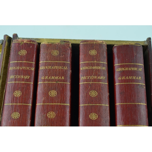 125 - Set of c18th Leather Bound Geographical Biographical Dictionaries Grammar Books, Four crimson red le... 