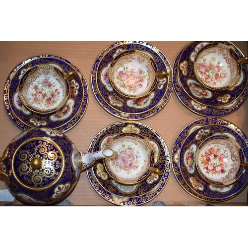 129 - Spode Copeland tea service, circa 1890, hand painted porcelain, with raised jewel work with floral v... 