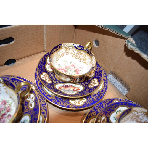 129 - Spode Copeland tea service, circa 1890, hand painted porcelain, with raised jewel work with floral v... 