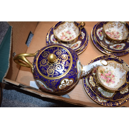 129 - Spode Copeland tea service, circa 1890, hand painted porcelain, with raised jewel work with floral v... 