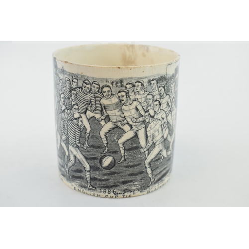 130 - Rare Staffordshire Pottery Transfer Printed Pint Mug Depicting Both Teams in the 1886 English Footba... 