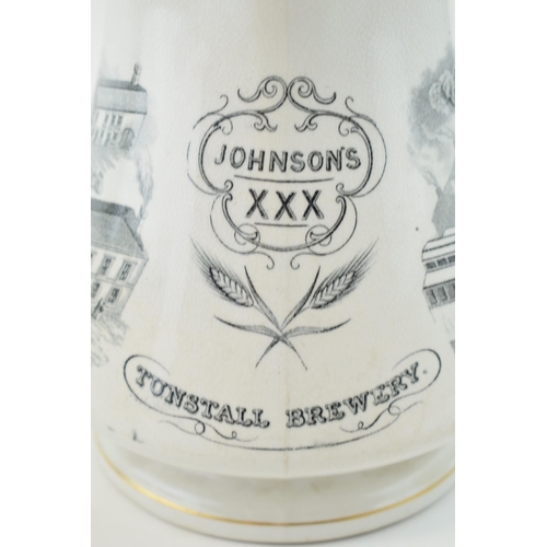 131 - Johnson's Tunstall Brewery jug, produced by Elsmore and Forster and with factory mark to the base, S... 