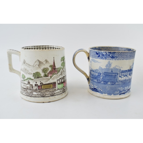 134 - 19th century transferware mug, railway mug,blue and white, 'Victoria Coronation, London, Royal Mail,... 