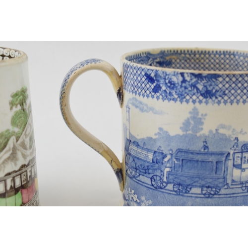 134 - 19th century transferware mug, railway mug,blue and white, 'Victoria Coronation, London, Royal Mail,... 