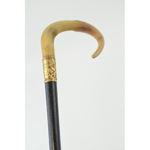 135 - Staffordshire / Pottery interest: an ebonised walking cane, presented to Colley Arthur Shorter (who ... 