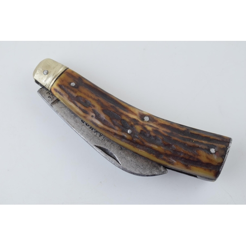 14 - Saynor Cooke & Ridal Obtain Sheffield Stag Antler Bone Handle Folding Pocket Pruner c1900