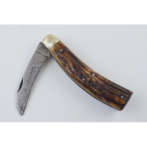 14 - Saynor Cooke & Ridal Obtain Sheffield Stag Antler Bone Handle Folding Pocket Pruner c1900