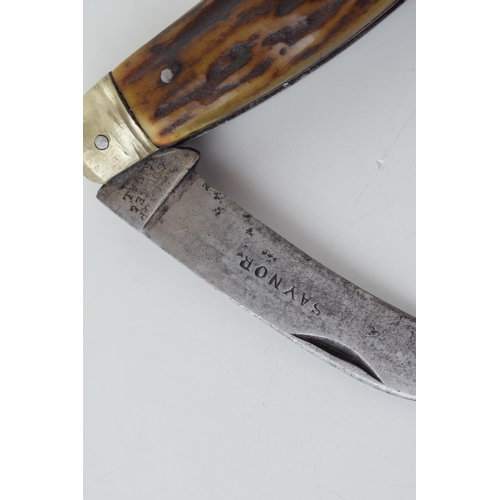 14 - Saynor Cooke & Ridal Obtain Sheffield Stag Antler Bone Handle Folding Pocket Pruner c1900