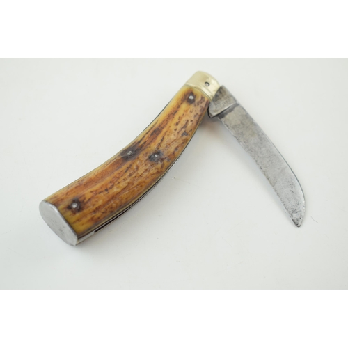 14 - Saynor Cooke & Ridal Obtain Sheffield Stag Antler Bone Handle Folding Pocket Pruner c1900