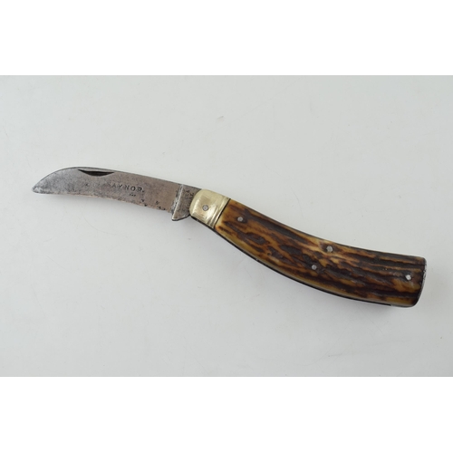 14 - Saynor Cooke & Ridal Obtain Sheffield Stag Antler Bone Handle Folding Pocket Pruner c1900