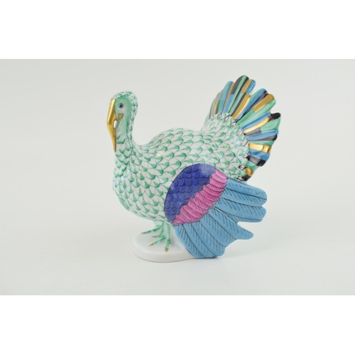 148 - Herend pottery (Hungary) figure of a Turkey, pattern 5077, 12cm high, in green fishnet/fish scale  d... 