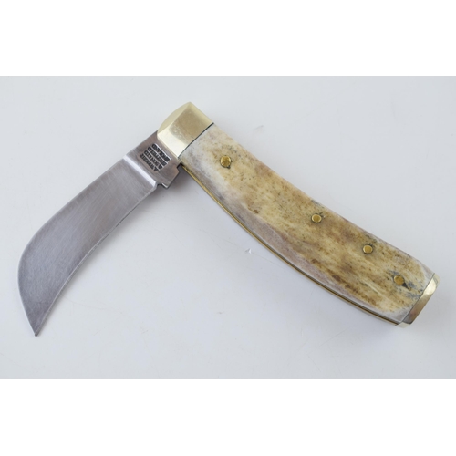 16 - A Wright & Son Sheffield Stag Antler Bone Handle Flat Cap Pruner Pruning Folding Pocket Knife