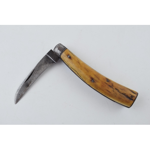 18 - c19th Lockwood Brothers Sheffield Flat Cap Stag Antler Bone Handle Pruner Pruning Knife c1890