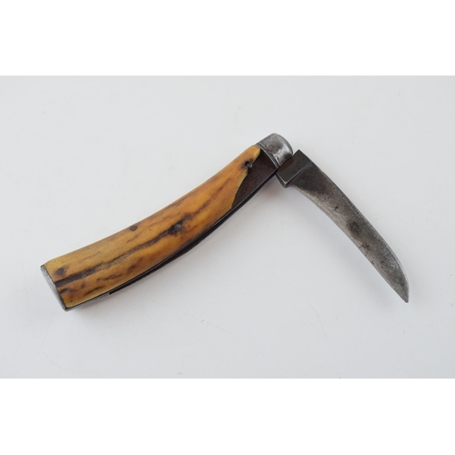 18 - c19th Lockwood Brothers Sheffield Flat Cap Stag Antler Bone Handle Pruner Pruning Knife c1890