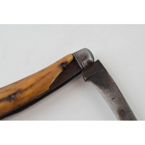 18 - c19th Lockwood Brothers Sheffield Flat Cap Stag Antler Bone Handle Pruner Pruning Knife c1890