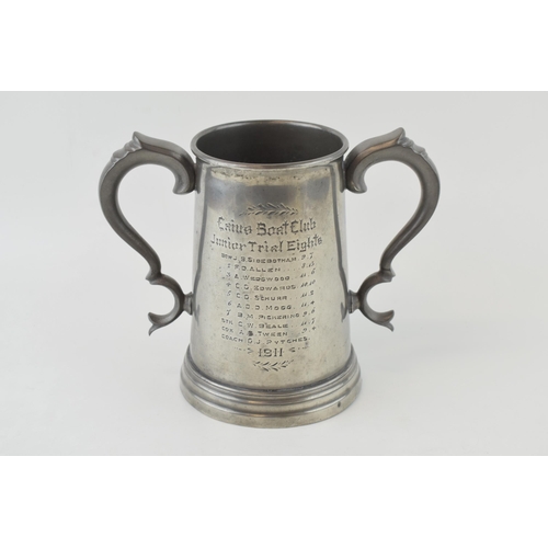 19 - Caius College Cambridge Boat Race Rowing Trophy Scull Rudder Tankard and Team Photograph dated 1911 ... 