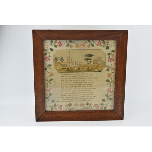 21 - 19th century sampler, by Mary Crossley Hitcote, Gloucestershire, 13th April 1937, in later frame, 'S... 