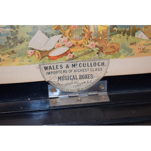 23 - 19th century cylinder musical box, retailed by Wales and McCulloch 'Importers of Highest Class Music... 