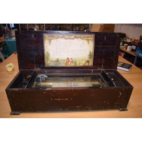 25 - 19th century Swiss made musical box with hand-crank mechanism, with song sheet to inner lid, with st... 