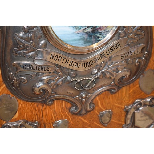 27 - The Northern Anglers Association 'North Staffordshire Central Challenge Shield 1908. Golden oak shie... 