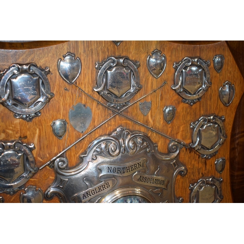 27 - The Northern Anglers Association 'North Staffordshire Central Challenge Shield 1908. Golden oak shie... 