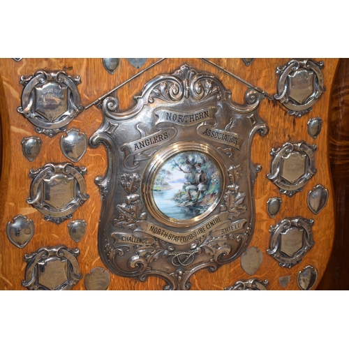 27 - The Northern Anglers Association 'North Staffordshire Central Challenge Shield 1908. Golden oak shie... 