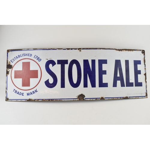 40 - A Joules 'Stone Ale' enamel brewery advertising sign. White ground with  cobalt blue lettering and r... 