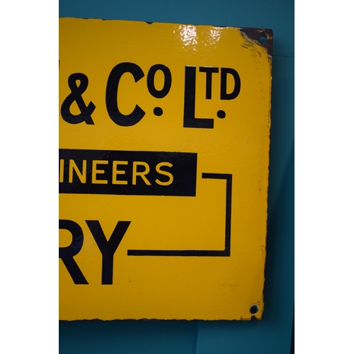 47 - Enamel sign 'R.O. WRIGHT & Co. Ltd.' STRUCTURAL ENGINEERS 'BANBURY'. Yellow ground with black letter... 