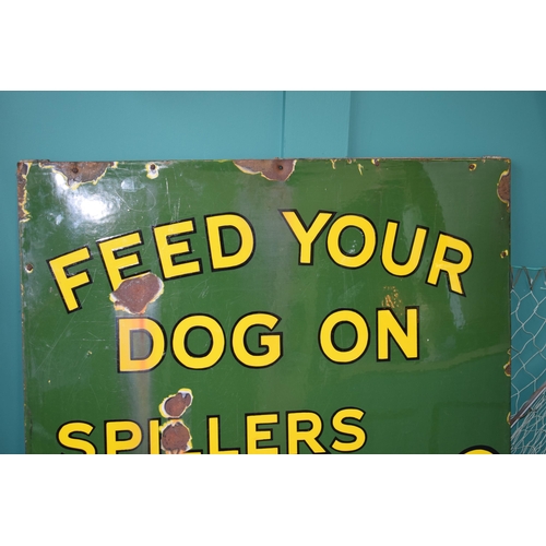 48 - Early 20th century enamel point of sale shop advertising sign. Green ground with yellow lettering. '... 