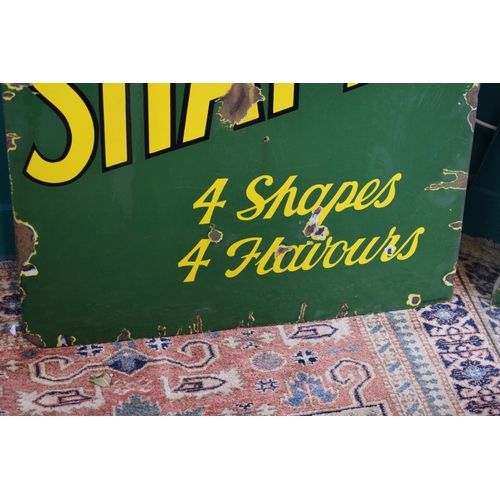 48 - Early 20th century enamel point of sale shop advertising sign. Green ground with yellow lettering. '... 