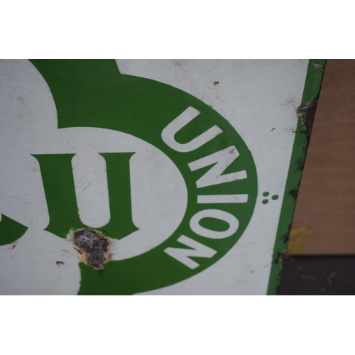 49 - Early 20th century double sided enamel hotel sign. White ground with green lettering. 'ACU - AUTO CY... 