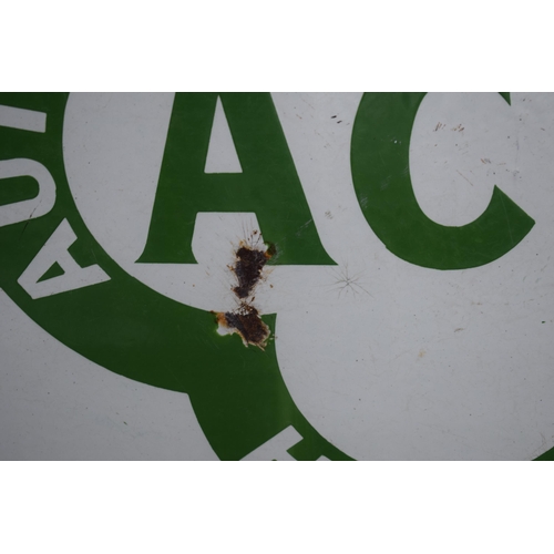 49 - Early 20th century double sided enamel hotel sign. White ground with green lettering. 'ACU - AUTO CY... 