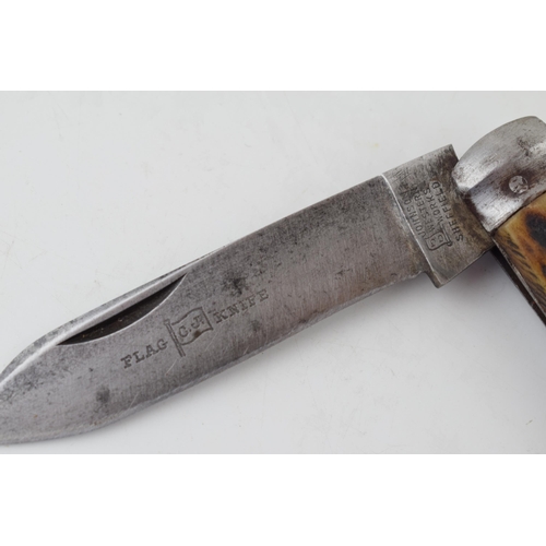 5 - Johnson Western Works Sheffield Bone Handle Pocket Knife Pruner c1910