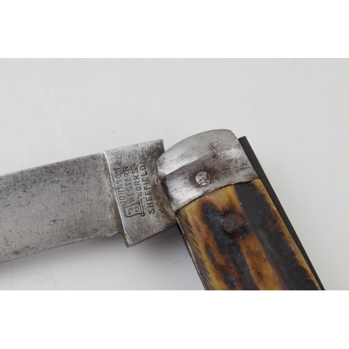 5 - Johnson Western Works Sheffield Bone Handle Pocket Knife Pruner c1910