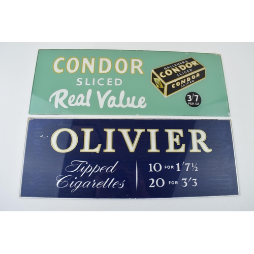 53 - Two Glass Shop Advertising Signs Condor Tobacco and Olivier Cigarettes