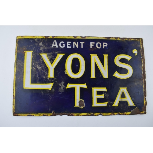 55 - An early 20th century double sided enamel advertising point of sale sign. Agents For 'LYONS' TEA'. C... 