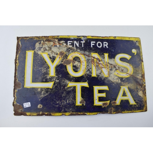 55 - An early 20th century double sided enamel advertising point of sale sign. Agents For 'LYONS' TEA'. C... 