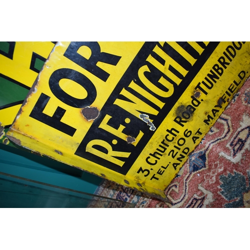 56 - Vintage Original enamel sign, double sided, 'For Sale R E Nightingale, Church Road, Tunbridge Wells,... 