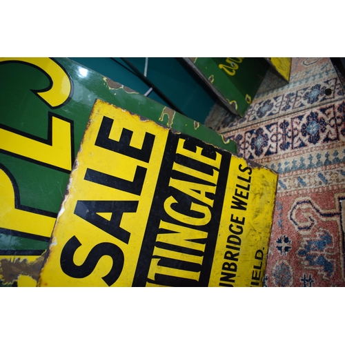 56 - Vintage Original enamel sign, double sided, 'For Sale R E Nightingale, Church Road, Tunbridge Wells,... 